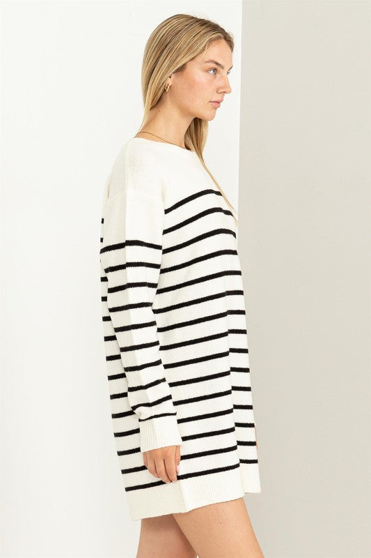 CHLOE STRIPED SWEATER DRESS- BLACK