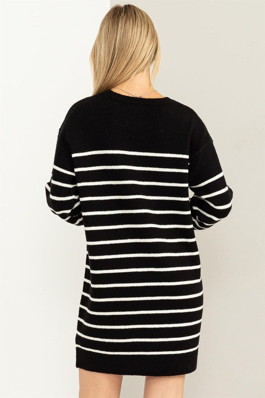 CHLOE STRIPED SWEATER DRESS- BLACK