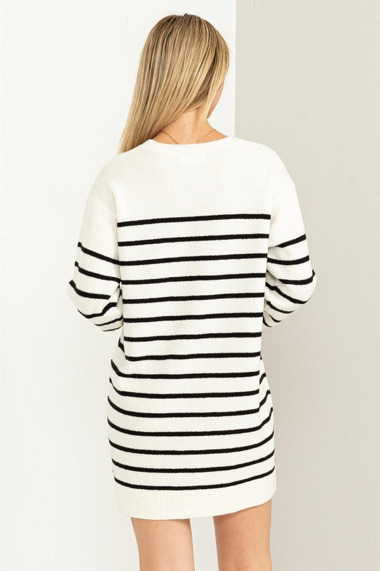 CHLOE STRIPED SWEATER DRESS- BLACK