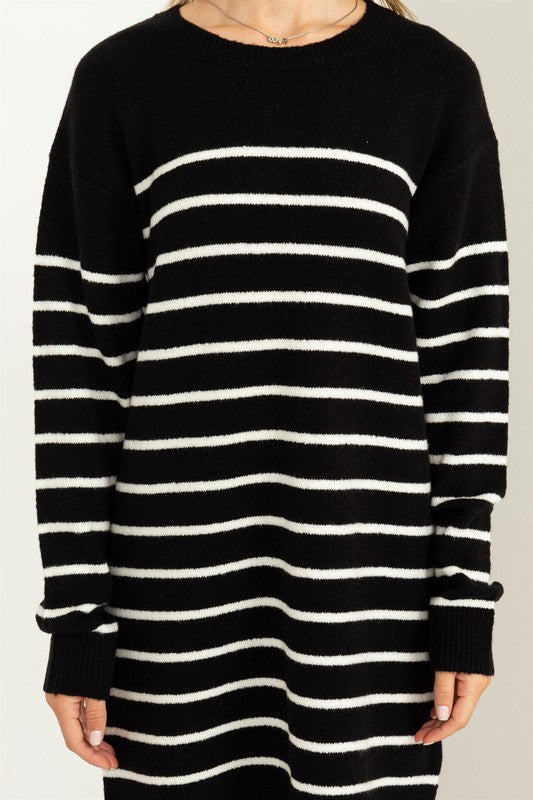 CHLOE STRIPED SWEATER DRESS- BLACK