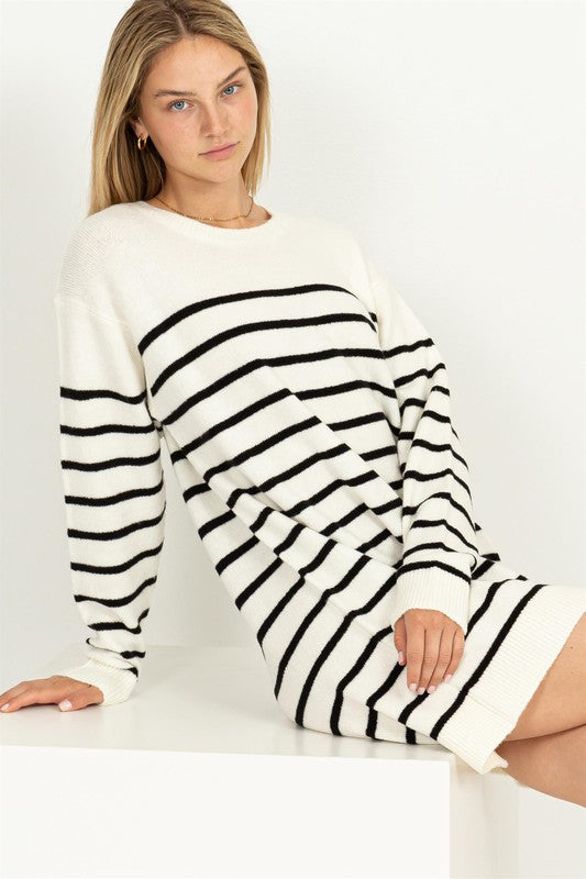CHLOE STRIPED SWEATER DRESS- BLACK