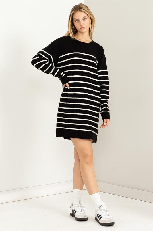 CHLOE STRIPED SWEATER DRESS- BLACK