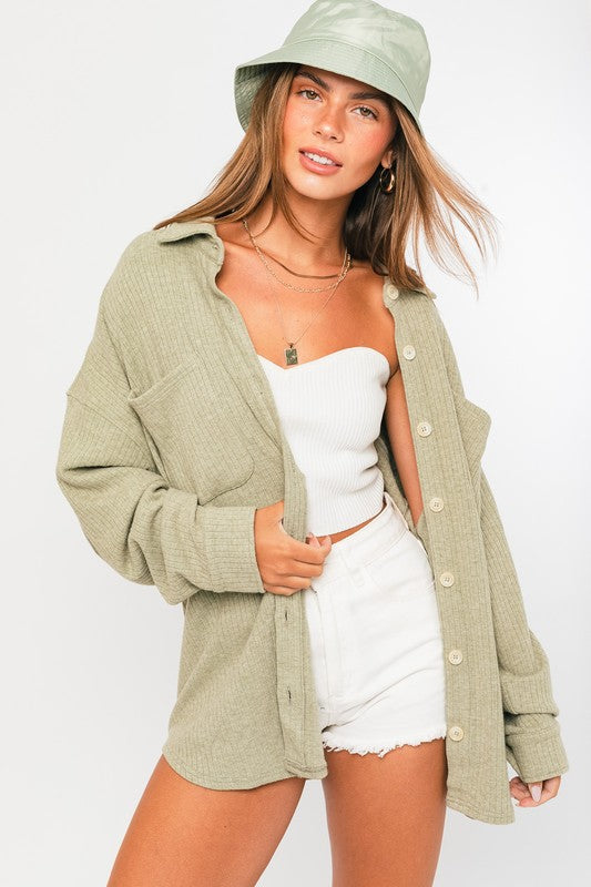 KENDRA KNIT SHACKET- GREEN