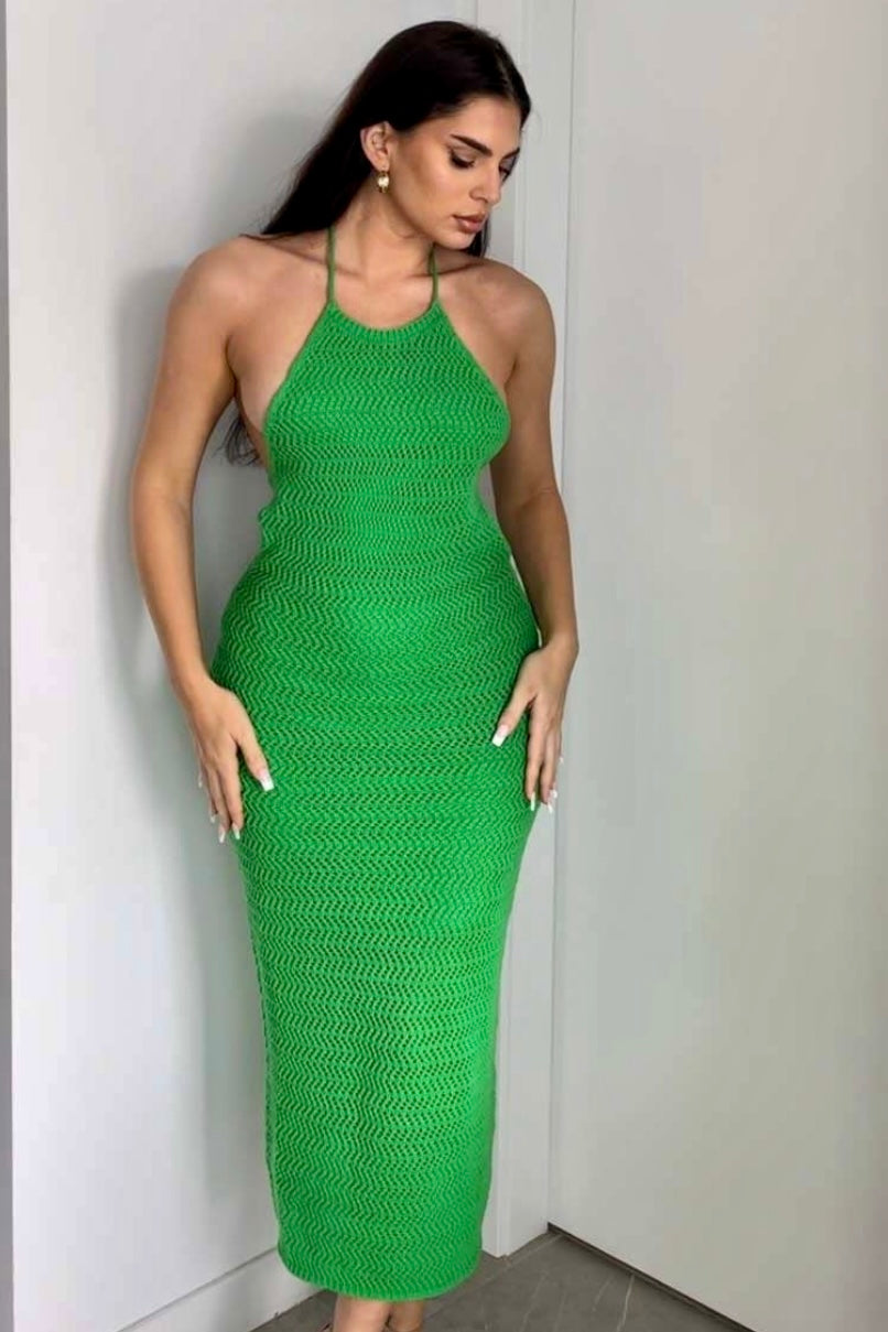MALDIVES CROCHET DRESS- GREEN