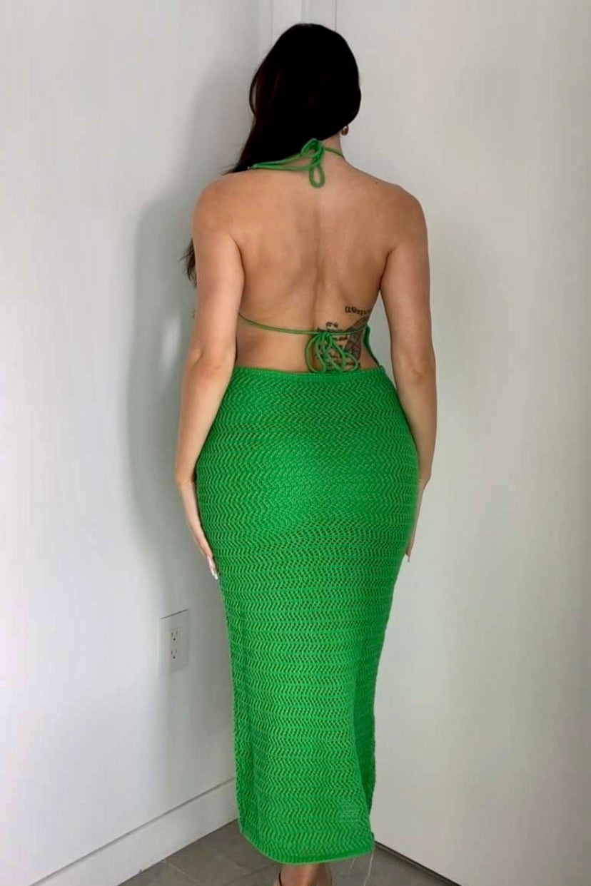MALDIVES CROCHET DRESS- GREEN