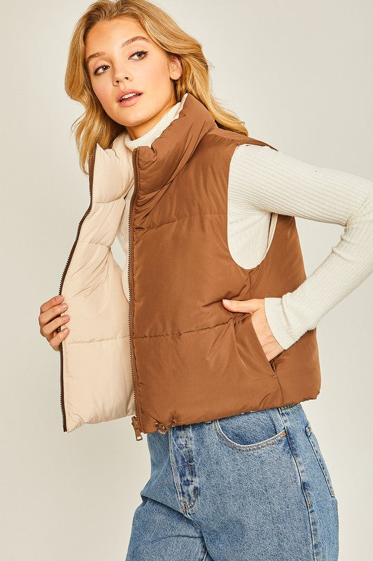 ZOYA REVERSIBLE VEST- COCOA