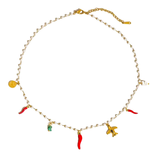 CHLOE PEPPER CHARM PEARL NECKLACE