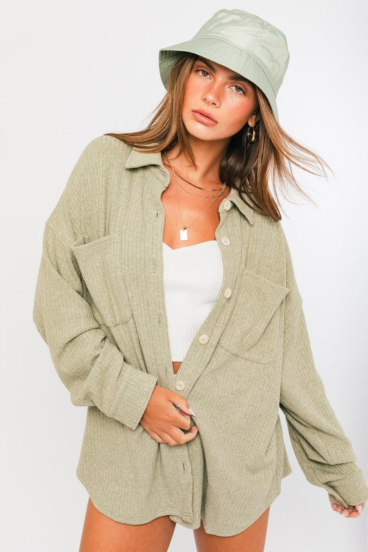 KENDRA KNIT SHACKET- GREEN