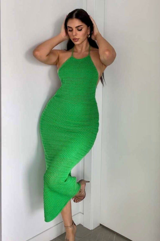 MALDIVES CROCHET DRESS- GREEN